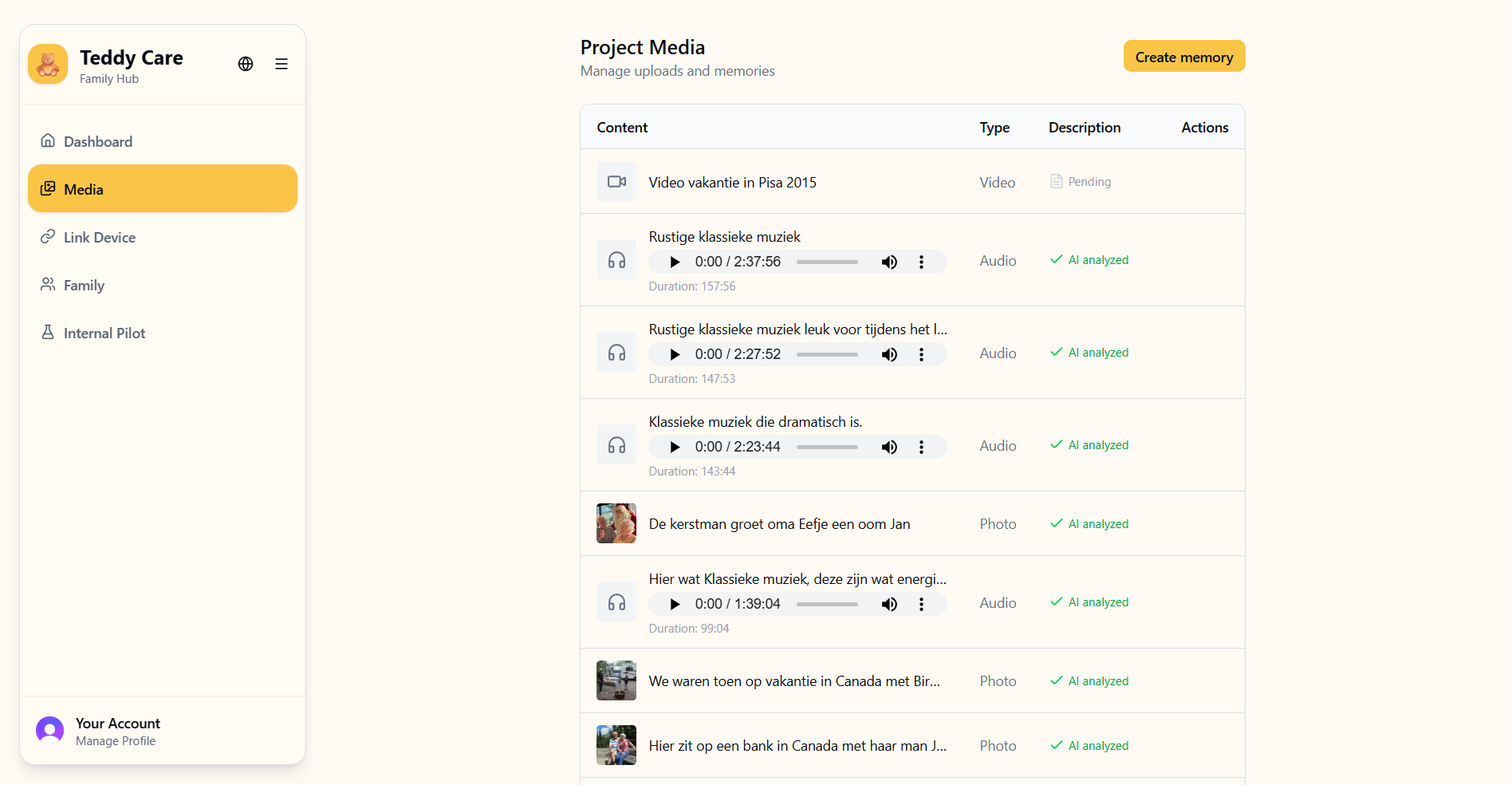 Teddy family dashboard